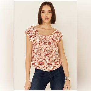 Shyanne cute new country style orange red and white short sleeve ruffle top!